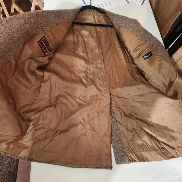 Vintage Tailored Classics Levis Mens 44L Brown Tweed Wool Sports Coat Elbow FLAW - Picture 9 of 13